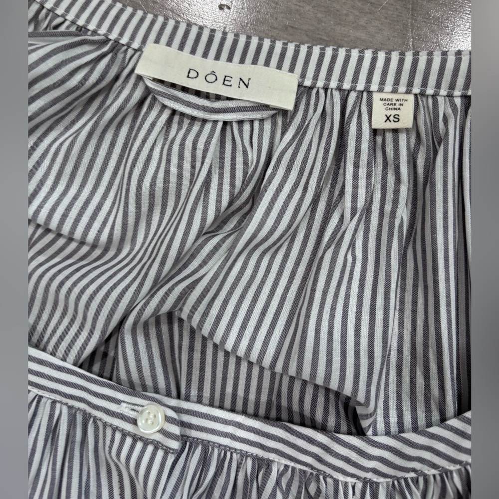 DÔEN Juno Belted Striped Brighton Midi Dress, Puff Sleeve, Cottagecore, Belt, XS - Picture 6 of 15